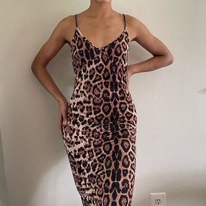 Black Strap Cheetah Print Underbust Detail Midi Dress